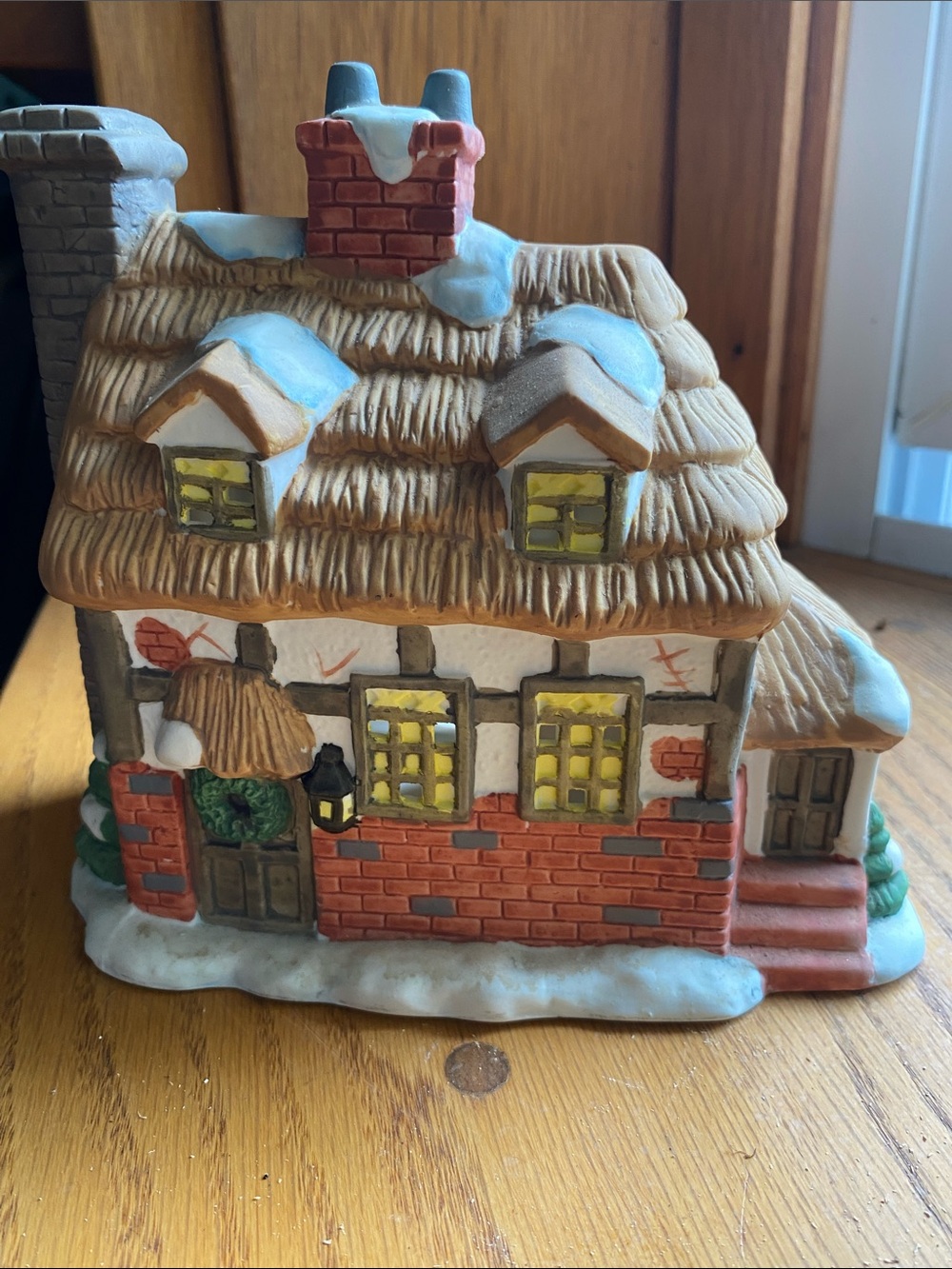 Holiday Cottage Decorative Figurine - Red Brick & Tan Roof